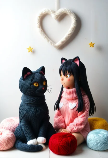 two yarn nagatoro cosplay cat starry silhouette, heart nebula, yrnwrld,