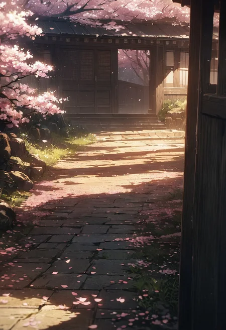 cinematic, (masterpiece), (best quality), (ultra-detailed), very aesthetic, illustration, perfect composition, intricate details, absurdres, detailed face, (anime, masterpiece, intricate:1.3), (best quality, hires textures, high detail:1.2), (4k),(incredibly detailed:1.4)
A Small traditionnal Japanese House Under a Canopy of Cherry Blossoms, A small humble Japanese-style house right under a canopy of Cherry Blossoms, god rays illuminates the scene,
cherry blossoms, very sunny day, sun in the sky, no human
