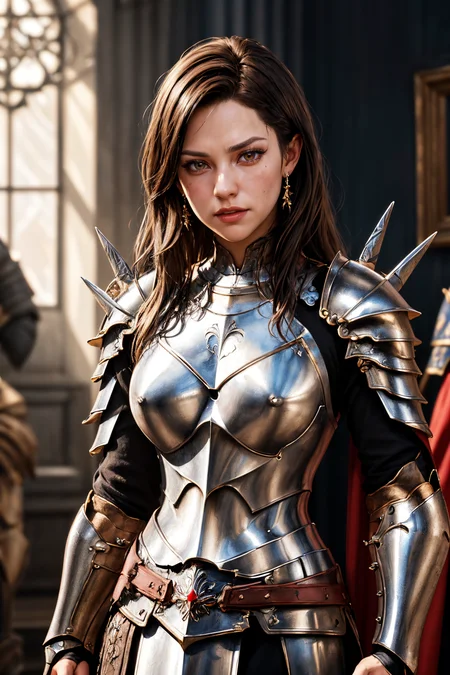 a portrait of a female paladin adorned in holy armor, spiked armor, standing, intricate background, fantasy, lifelike,
masterpiece, best quality, intricate detail, high background detail, high contrast, <lora:emotion_angry_slider_v1:1> raytracing, <lora:backlight_slider_v10:1> <lora:contrast_slider_v10:2>, <lora:skin_slider_v10:0.5>