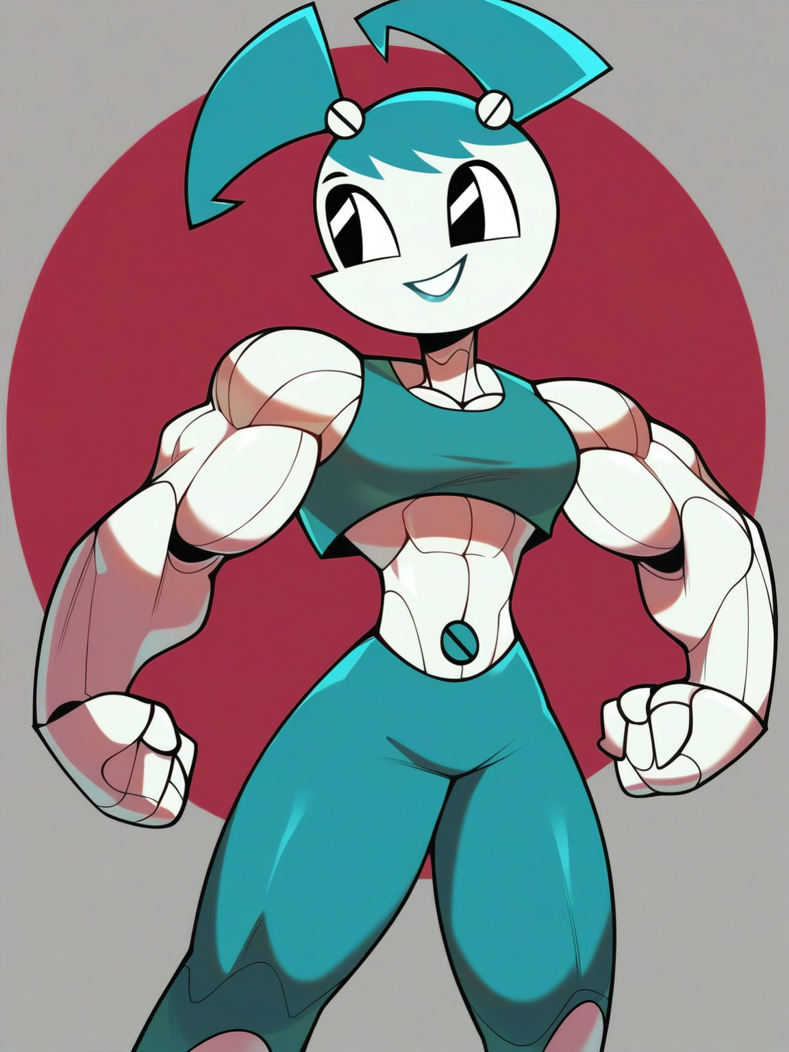 <lora:XJ-9:0.6>, x_j_9, 1girl, robot, blue hair, black eyes, muscular body,, score_9, score_8_up, score_7_up,