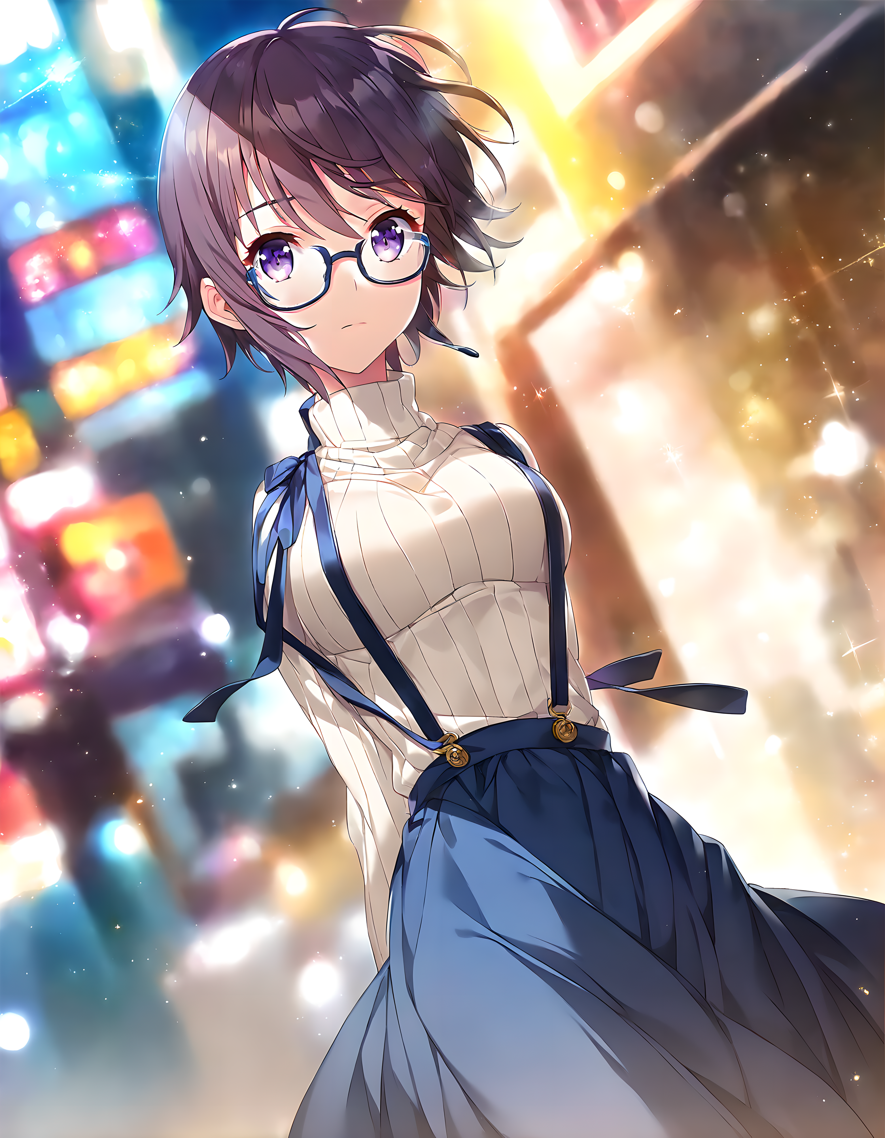 <lora:pony_xl_nagisa:0.9>,nagisa,score_9,score_8_up,score_7_up,source_anime,best quality,masterpiece,super fine illustration,1girl,solo,glasses,long sleeves,white sweater,ribbed sweater,turtleneck sweater,suspenders,suspender skirt,long skirt,blue skirt,closed mouth,standing,arms_behind_back,looking at viewer,city,street,cowboy_shot,