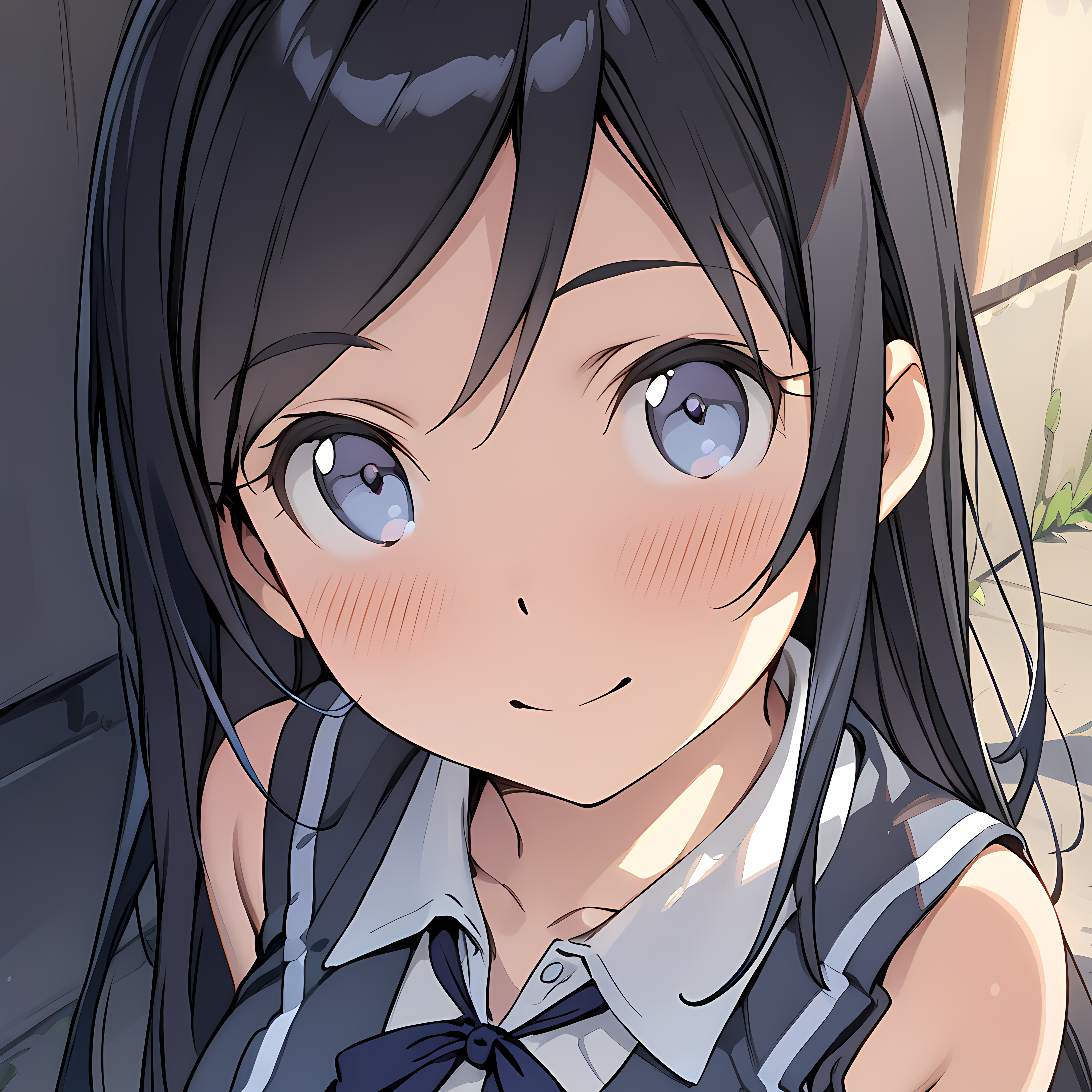 (masterpiece),(best quality),(ultra-detailed),(best illustration),(best shadow),(absurdres),(detailed background),(very aesthetic), ayase aragaki, 1girl, solo, long hair, smile, blush, blue eyes, black hair, looking at viewer, schoolgirl uniform, upper body, skirt,  <lora:Ayase_Aragaki_-_Oreimo:1>