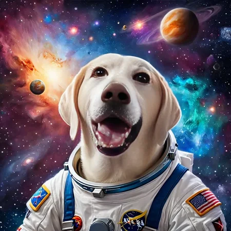 <lora:Labrador Dog:1>  <lora:add-detail-xl:1> portrait of a side view smiling Labrador Dog with tongue out wearing a astronaut suit  floating in space with a galaxy background, distant planets and shooting stars, Fantasy painting art style, imaginative, dynamic composition, professional-grade execution, creates immersive world and landscape, painterly, epic, magical