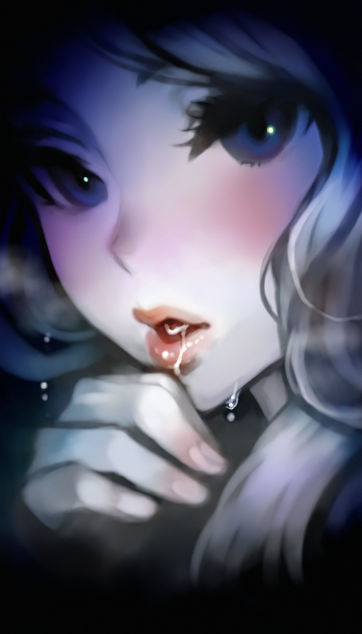 masterpiece,best quality,amazing quality,
<lora:yuzuruhaNAI>,yuzuruha,mature,
1girl,solo,pale skin,
white hair,long hair,wavy hair,blush,
close up,mouth focus,saliva,front view,chin,parted lips,hand on lips,
rain,(wet:1.1),(dripping:1.1),
outdoors,night,fog,depth of field,dark,vignetting,fog,
