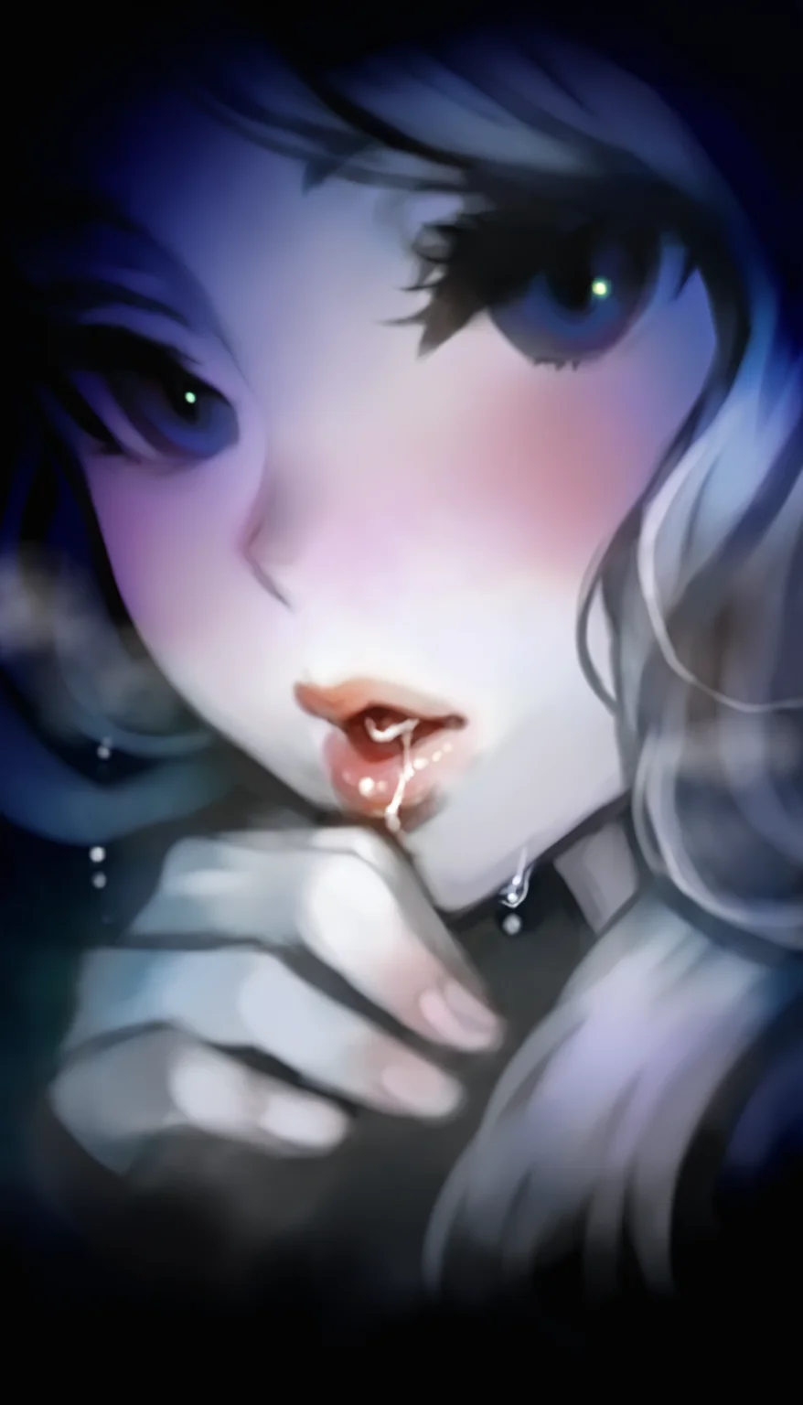 masterpiece,best quality,amazing quality,
<lora:yuzuruhaNAI>,yuzuruha,mature,
1girl,solo,pale skin,
white hair,long hair,wavy hair,blush,
close up,mouth focus,saliva,front view,chin,parted lips,hand on lips,
rain,(wet:1.1),(dripping:1.1),
outdoors,night,fog,depth of field,dark,vignetting,fog,