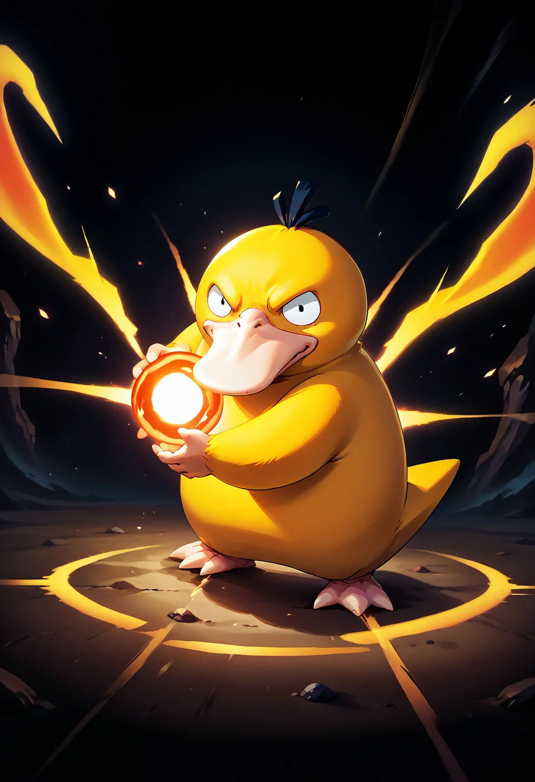 score_9, score_8_up, score_7_up,score_6_up, score_5_up, score_4_up ,beak, psyduck, pokemon (creature), solo, no humans, full body, energy ball, (kamehameha charge stance:1.1), looking at viewer, Aura, energy, glowing, swirling energy, dynamic pose, soulcultivation, glowing, silhouette, pks, pokemon<lora:Pony\memes\Aura_P1.safetensors:0.5:0.5> <lora:Pony\Style\Anime Summer Days Style SDXL_LoRA_Pony Diffusion V6 XL.safetensors:0.6:0.6> <lora:Pony\Style\pokemon_r1.safetensors:0.7000000000000001:0.7000000000000001> <lora:Pony\Dragonball\kamehameha charge stance.safetensors:0.9:0.9> <lora:Pony\Pokemon\POKEMON_PSYDUCK.safetensors:0.9:0.9>