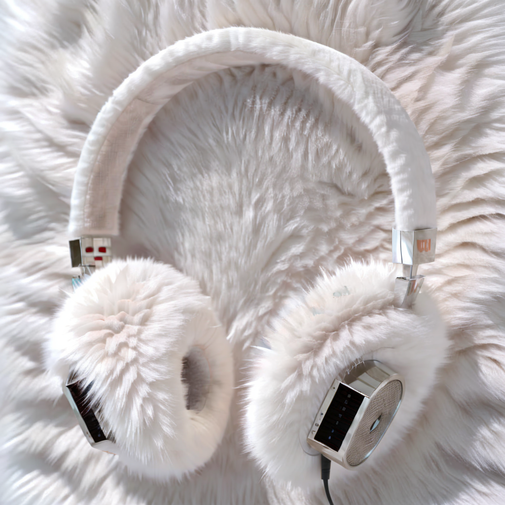 wanapi headphones and radio made of white fur <lora:wanapi:1>