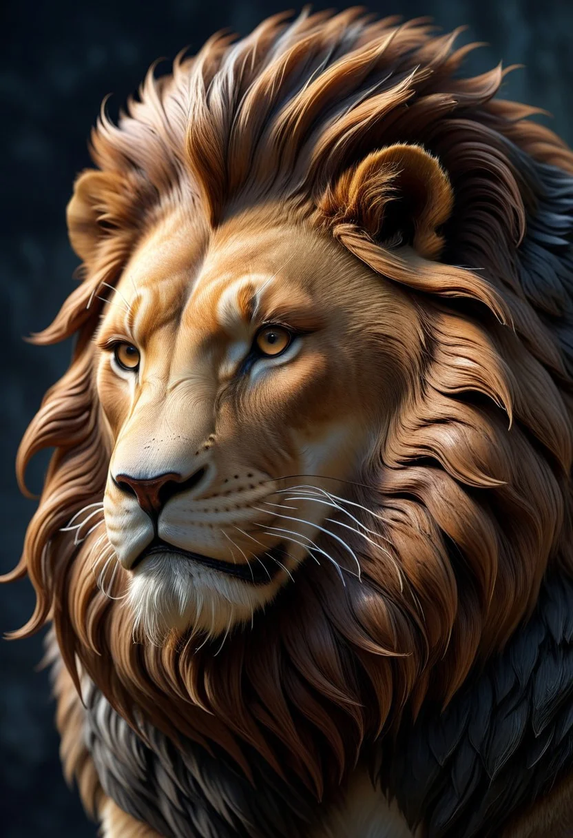 3D render of a majestic lion sculpture, hyper-realistic, intricately detailed fur, powerful stance, dramatic lighting, by Robert Kondo and Paul Komoda, high resolution, polished marble texture, museum quality display, showcasing strength and grace, with a naturalistic background.
3d-rendering, concept-art, digital, dreaminess, futuristic, multimedia, sculpture, virtual-reality
concept-art, awesome full color, fantasy, epic, majestic, magical, dreamy, perspective, light and shadow, moody, epic,
beautiful, painterly, aesthetic, textural, vivid, vibrant, intricate details, highly detailed, ultra-detailed, absurdres,
aidmamj6.1, WhiteMold