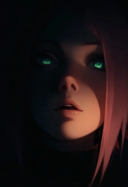 1girl, Sakura Haruno (Naruto), solo, dark, light, masterpiece, best quality, very aesthetic, close up, parted lips