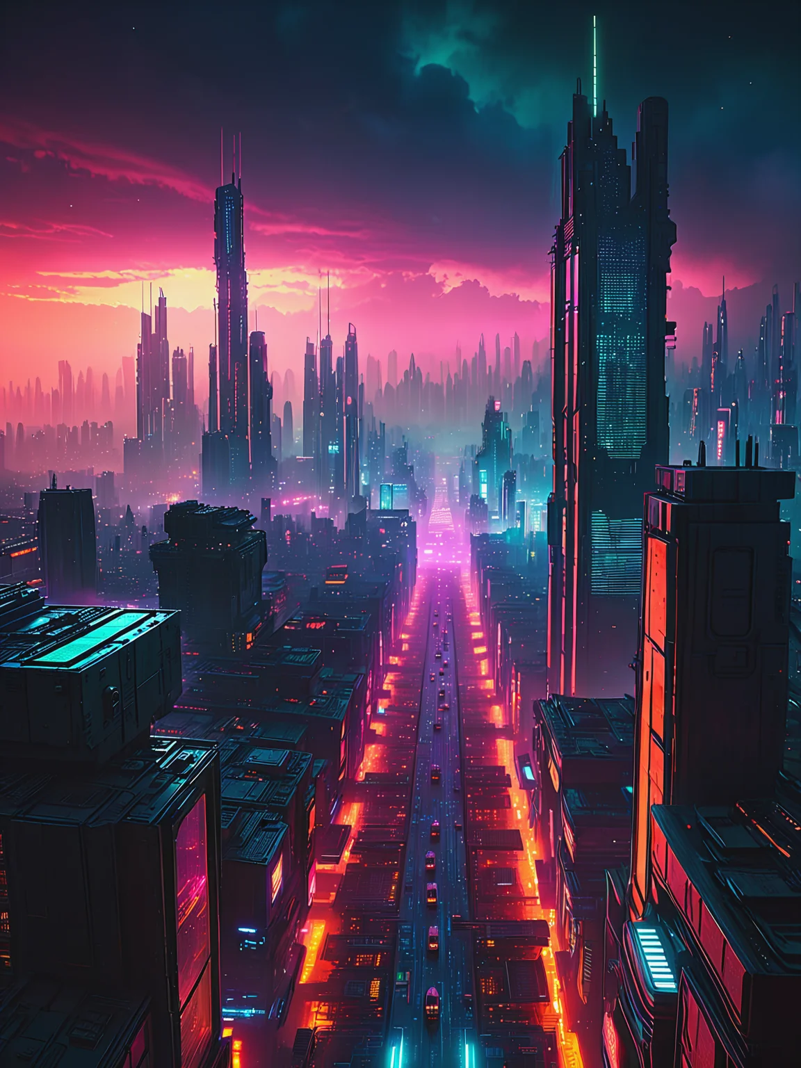 long view through sci-fi city, art inspired by matrix and Blade runner movie, cityscape high in the skies, dense dystopian atmospheric haze, neon light, <lora:add-detail-xl:0.8>