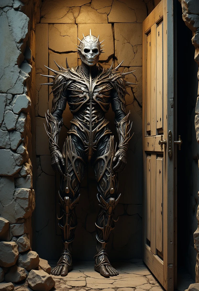Clive Barker's puzzle box phantasm. Hellraiser's dimensional doorkeeper. Cenobite summoner, H.R. Giger biomechanical style, intricate pain aesthetics, by Dave McKean