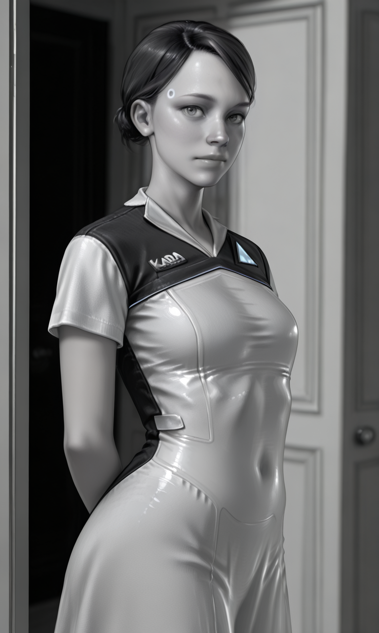 embedding:IllusP0s, loviante, monochrome, greyscale, 1girl, kara_\(detroit\), looking at viewer, dress,<lora:loviante_v2.safetensors:1.0:1.0> <lora:chloe_kara_dbh.safetensors:1:1>