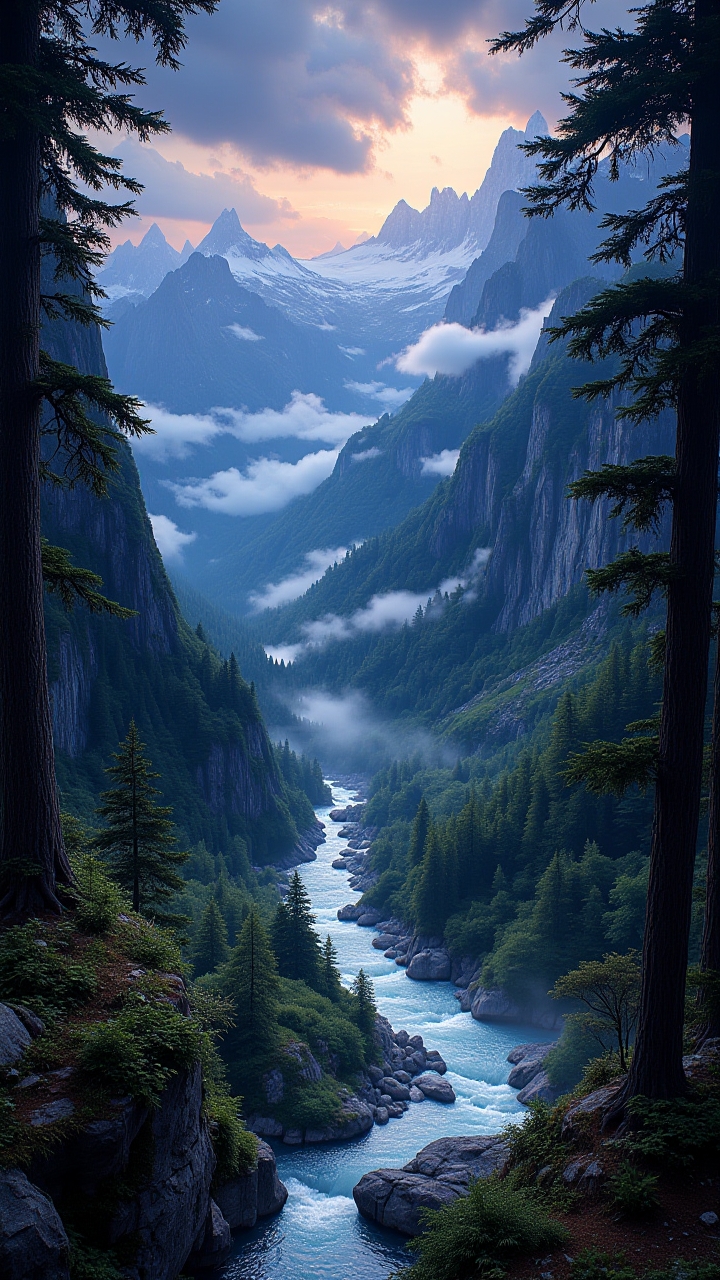 designed by Eleanor Vere Boyle and (Phil Foglio:0.9) , landscape of a Enchanted Highlands, 1990'S, Nostalgic lighting, UHD, detailmaximizer, midjourneyv6.1