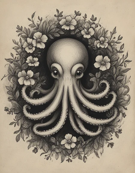 novuschroma71 octopus wearing pansies flower wreath charcoal drawing <lora:novuschroma71 style:1>, <lora:sdxl_lightning_8step_lora:1>