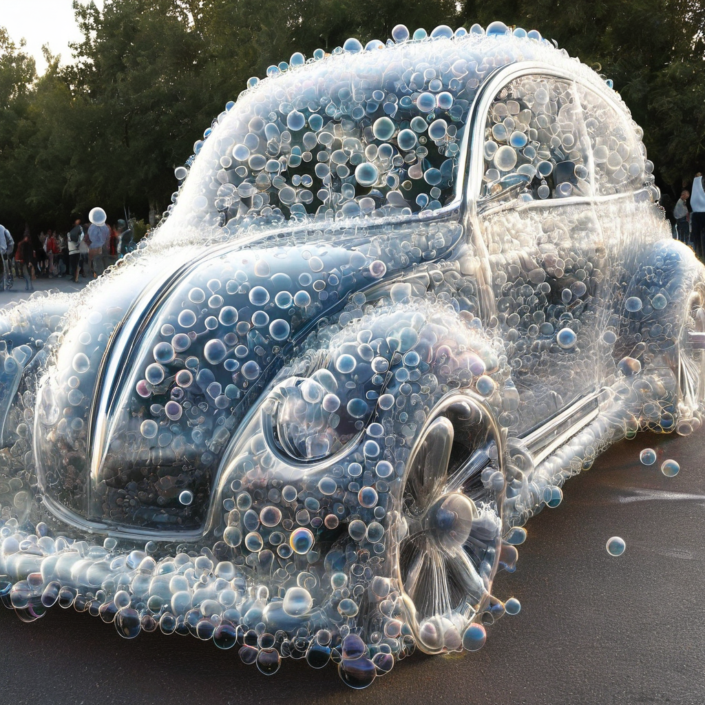 a car made completely of transparent bubbles, wow_bbls