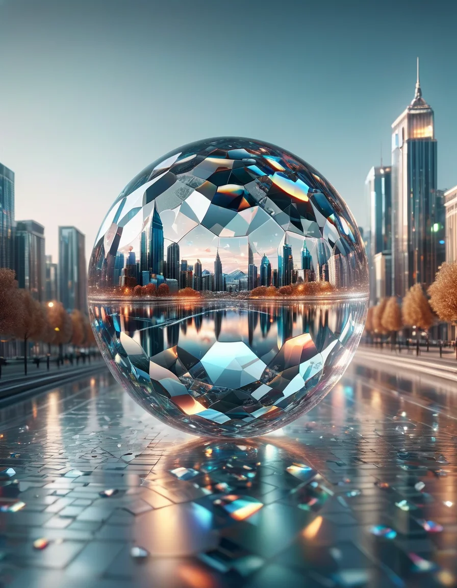 masterpiece fisheye shot of an evening cityscape, transparent color transparent color vinyl, ((prismatic shapes)), holographic, chromatic aberration, 8k, ultra detailed, ((masterpiece)), (best quality), detailed, realistic, 8k, 4k, UHD, high quality, lifelike, precise, vibrant, absurdres, made of ral-crztlgls <lora:ral-crztlgls-sdxl:1> ral-crztlgls landscape background