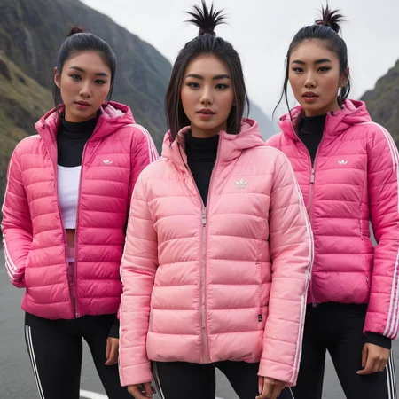 (dark cinematic still, dark vibes) sexy slim skinny group of asian short women ,unique, wearing a unzipped pink adidas_puffer_jacket, unique hair styles, 8k uhd, dslr, high quality, photorealistic, realism, hyperrealism, ((car scene)),
<lora:adidas_puffer_jacket_v1:1>