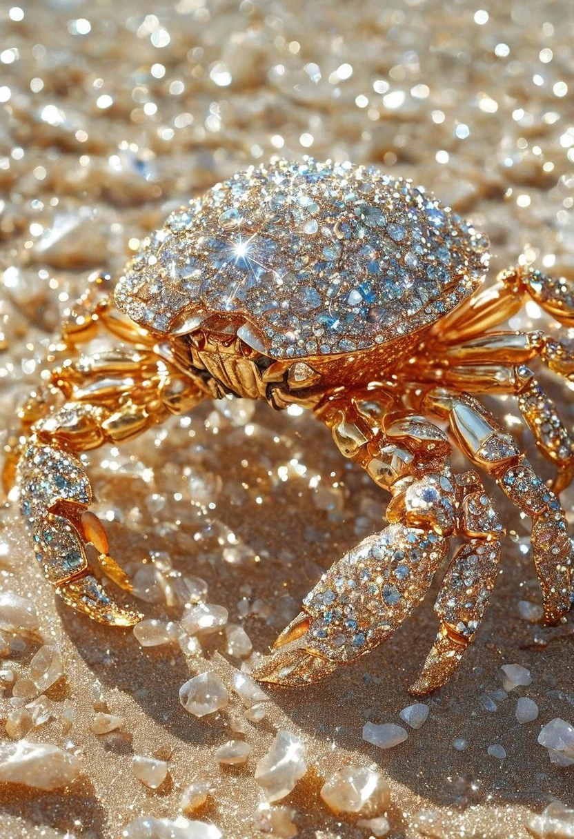 gl4ssj3m, still life, gem, crystal, shiny, sparkle, beach crab