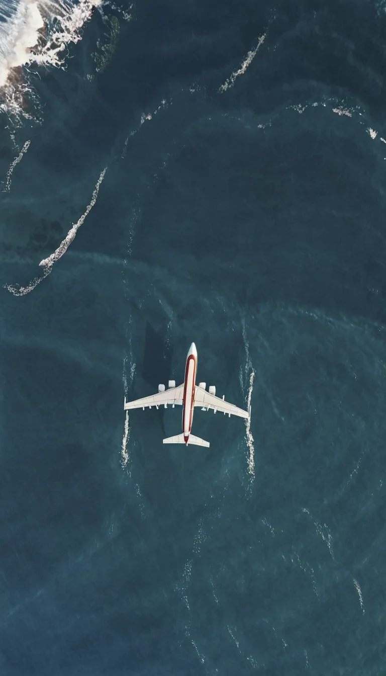 a plane flying over the ocean <lora:DD-above-v1:1> above