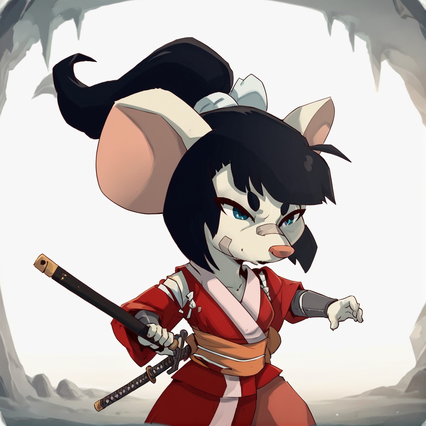 score_9,score_8,score_7,source_furry,
<solo:1.5>,
<1girl:1.5>,
1girl, akane_curse_sea_rats, akane_rat, bandages, black hair, blue eyes, braid, furry, furry female, holding weapon, japanese clothes, katana, multiple girls, rat girl, sword, white background,
<lora:Akane_Curse_of_the_Sea_Rats:1> akane_curse_sea_rats