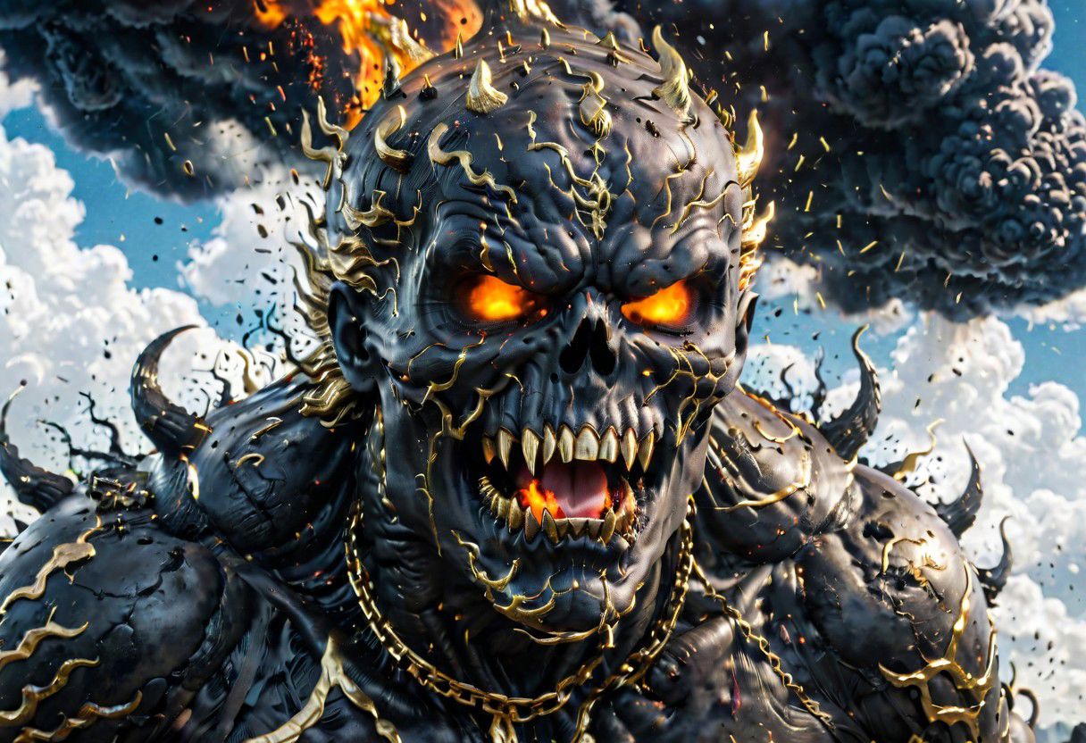 According to the rules, in such cases, it was supposed to become a black impenetrable cloud, fill the entire space with itself, catch up with  gold DEVIL SPAWN horror and look at him with an ominous luminous look from nowhere and from everywhere, which Bomchi immediately did.  Feeling of fear, feeling of horror,rich colors, ultra clear image, more realistic, high resolution photos, 8K HD wallpapershigh quality, intricate details,  ultra detailed, ,depth of field, 8k resolution trending on Artstation Unreal Engine 5, Epic,detailed background, <lora:xl_more_art-full_v1:1.2>  <lora:JuggerCineXL2:0.8> , Cinematic,  <lora:EnvyActionShotXL01:0.8> action shot