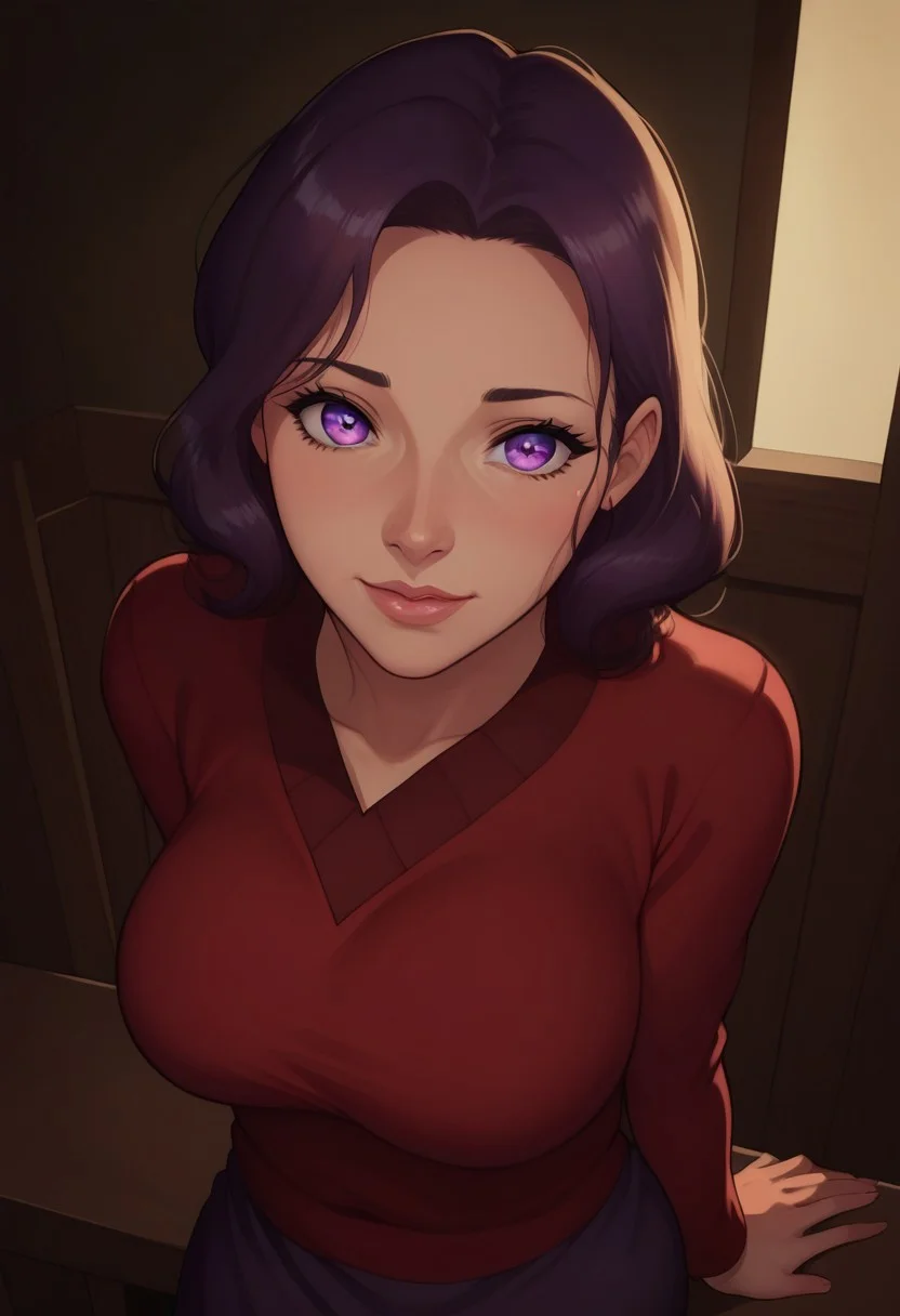 score_8_up, resolution, 8k, highest quality, best quality, masterpiece, soft lighting, volumetric lighting, shiny skin, mature, beautiful, perfect eyes, shiny skin,
...
1girl, mature, Perfect color eyes, Colorful eyes, detailed pupils, purple eyes,
...
Eyes focus,
FOV 90 degrees,high angle shot