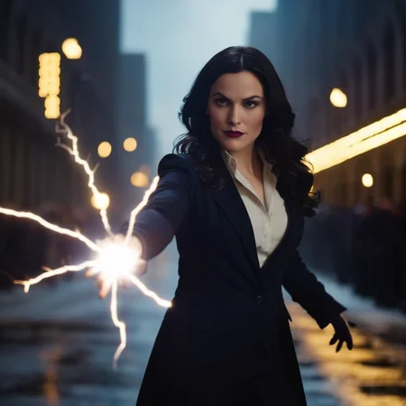 cinematic film still of <lora:Zatanna:1.2>
Zatanna a woman with a lightning bolt in her hand In Gotham City Universe, shallow depth of field, vignette, highly detailed, high budget, bokeh, cinemascope, moody, epic, gorgeous, film grain, grainy