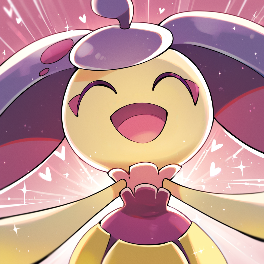 score_9_up, score_8_up, score_7_up, score_6_up, best quality, source_anime, detailed background, motion lines, pink background, pink clouds, pink fog, sparkles, BREAK 1girl, solo, steenee, pokemon, flora fauna, shiny pokemon, small head, purple hair, long hair, yellow head, purple dress, purple eyes, yellow skirt, yellow arms, wide hips, smile, eyes closed, open mouth, portrait, waist up, close up, outstretched arms, <lora:PDXL_Steenee_PKMN:1>