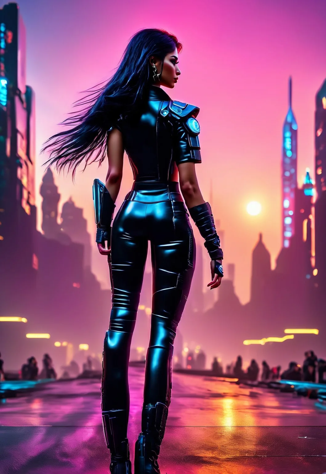 score_9, score_8_up, score_7_up, score_6_up, photorealistic, epiCPhotoGasm-colorfulPhoto, Realistic, highres, super high resolution, 8k, Inkpunk Anime, Abstract digital painting in the style of ck-js, concept art, futuristic, cyberpunk female warrior, reflective helmet, leather jacket, long flowing hair, standing on street of futuristic sci-fi city, towers, domes and skyscrapers, sunset, rule of thirds, perfect lighting, sunset, HD32K, wallpaper, hyperdetailed, photo, furry, Furry, anthro, fur, female, long black hair, realistic, detailed, tail, detailed fur, female,