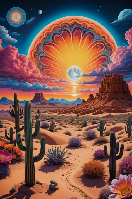 score_9, score_8_up, score_7_up, photo of <lora:psychedelic.landscape.PDXL_epoch_8:1>psychedelic landscape, outdoors, colorful sky, night, dark sky, cosmic, moon, stars, cloudy sky, flowers, mountain, desert, cactus, sand