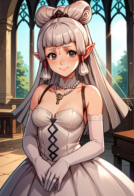 score_9, score_8_up, score_7_up, score_6_up, score_5_up, score_4_up, source_anime, , (best quality) , (highly detailed) , (best quality) , (highly detailed) ,((masterpiece)), ((best quality)), (ultra-detailed), ((extremely detailed)), (high resolution), 4K, (8K), best quality, (beautiful), (dynamic lighting), (super detailed skin), sharp focus, (1_girl, solo focus), masterpiece ,absurdres ,detailed face ,beautiful face , paya, elf ears, pointy ears, high ponytail,
blush,bride, wedding dress, bridal veil, white dress, tiara, pearl necklace, indoors, church, sunlight, light rays, (light particles), elbow gloves, white gloves, garter straps, white thighhighs, gothic architecture, pillar, arch, smile, closed mouth, blush, sweatdrop, wedding ring, wedding,
(portrait, upper body), OverallDetail,