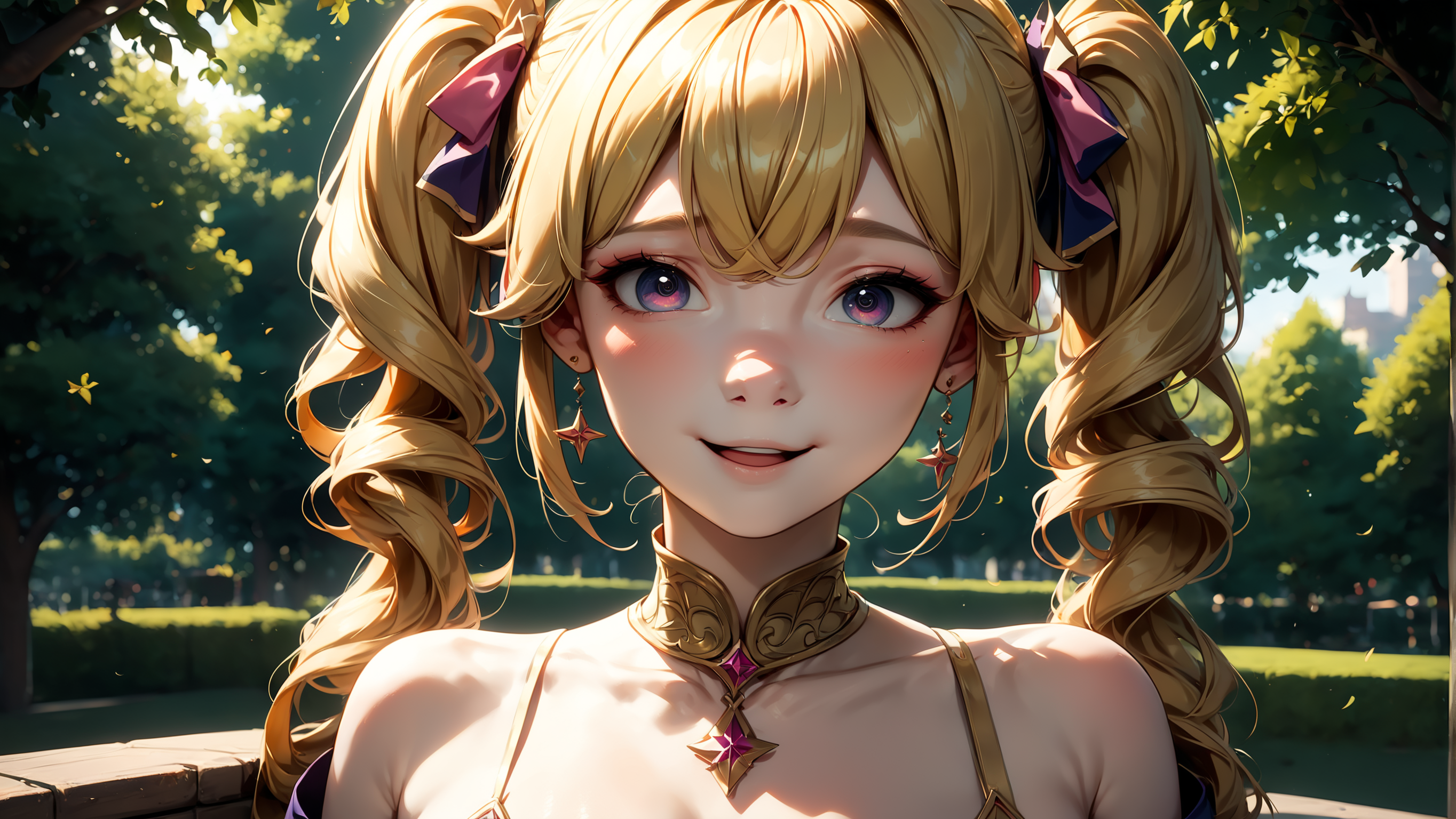 score_9, score_8_up, score_7_up, score_6_up, score_5_up, score_4_up score_9, score_8_up, score_7_up, score_6_up,  <lora:SDXL_Lora_3_characters_in_1_pack_for_pony:0.8>,, 1girl, 1girl, nui sociere, nijisanji, twintails, thighhighs, Standing with one hand on a tree or pole, Seductive, A sultry gaze, a slightly parted lips, and a hint of a smile., park,, big breasts,  slim body, (an extremely delicate and beautiful), kawaii, cute, small face, large breasts,, (HQ, masterpiece, best quality, ultra-detailed),  cinematic lighting, Intricate, High Detail, Sharp focus, dramatic, masterpiece, best quality, ultra-detailed, detailed, detailed body, detailed face, good anatomy, perfect hands, perfect fingers, perfect face, perfect human body,,