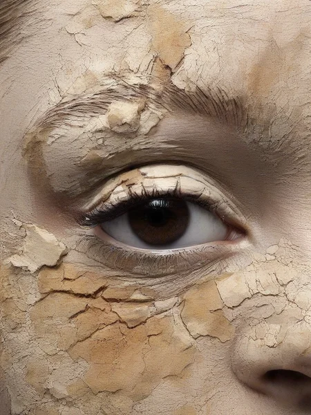 <lora:SDXL_plaster_Test_Sa_May:1.0>beige old plaster of part at the woman's eyes