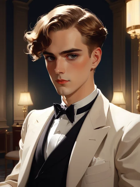 8k, john singer sargent style anime illustration, 1man, gatsby