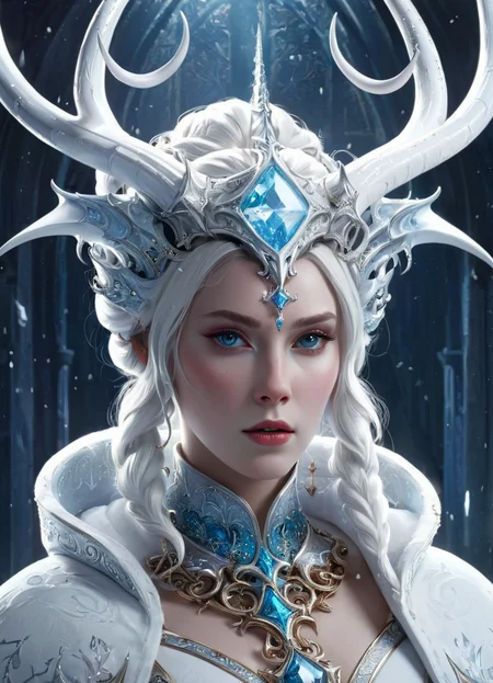 Princess, Ice Queen, Scince Fiction, Cross, horns, GHTEN <lora:derv-GHTEN-SDXL-Civit:0.5>