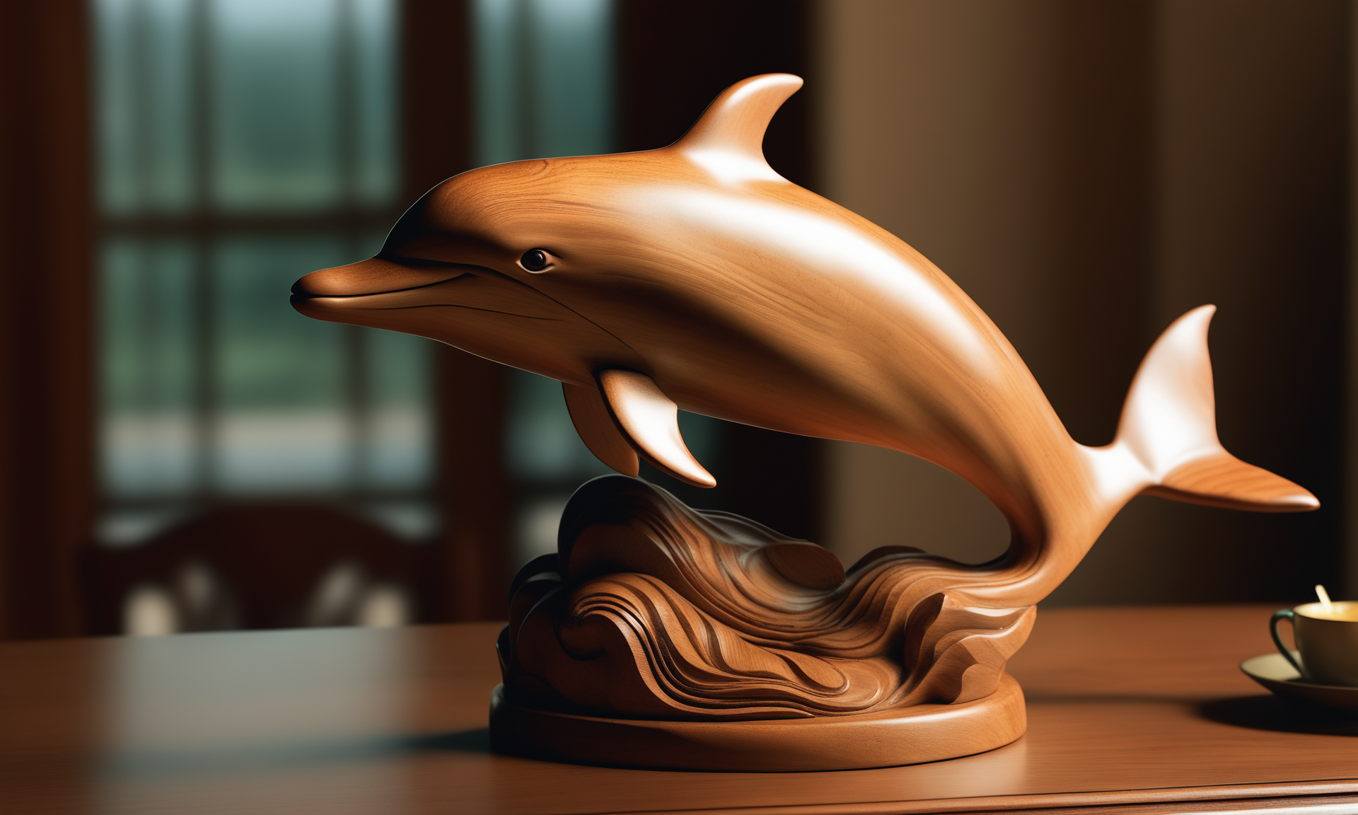 <lora:woodcarvingcd_xl-000005:0.8>,a statue of a dolphin made of wooden in office scene,full body,woodcarvingcd_xl,wood carving,indoors,chinese zodiac,wooden table,cutie,cute,still life,animal statue,front view,facing viewer,looking at viewer,(Unbelievable Digital Artwork:1.3),CGSociety,ArtStation,master works, emotional, harmonious, high budget, moody, epic, gorgeous, perfect lighting, realistic, photorealistic, photographic, photo (medium),real, moody lighting, volumetric lighting, reality ray tracing, 8K, HDR, UHD, masterpiece, best quality, highly detailed, high resolution, finely detail, extremely detailed, ultra detailed, wallpaper