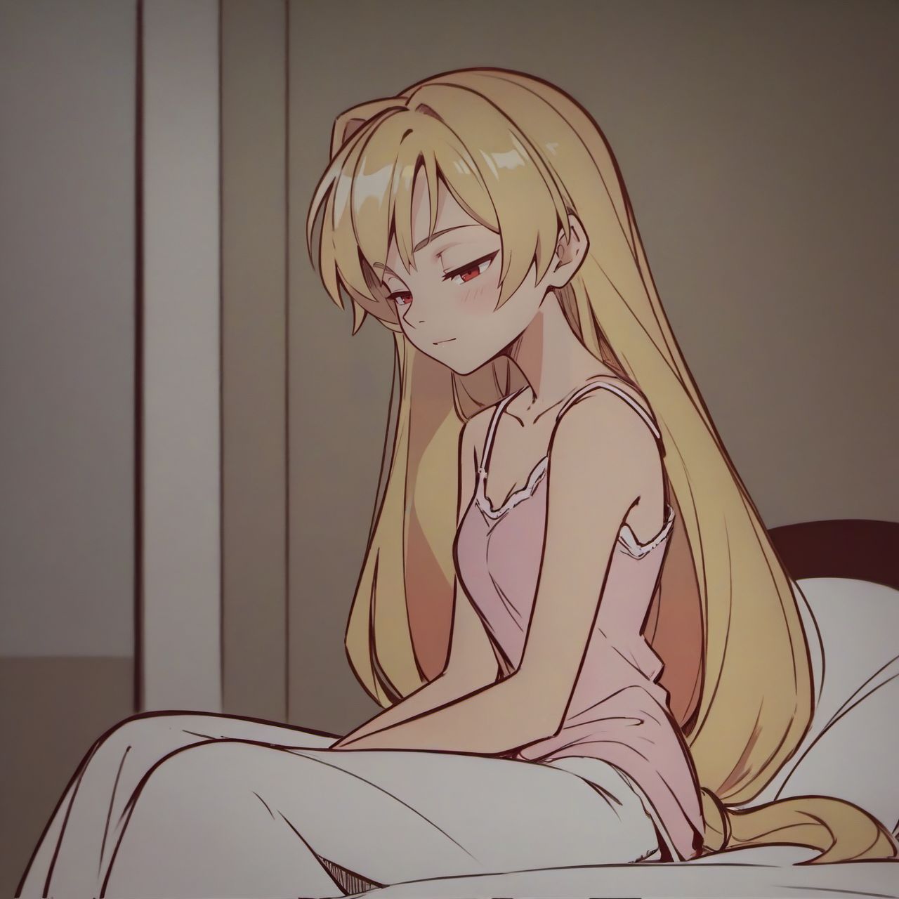 score_9, score_8_up, score_7_up, score_6_up, traditional media, tsukar3ta style,
1girl, solo, serenavp, blonde hair, long hair, hair down, red eyes, pink camisole, sleeveless, indoors, sitting, bed, half_closed eyes, indoors, inn,
<lora:tsukareta_san_style:0.8>,
<lora:characters_sketch_PDXL:0.3> Stexsketch,
<lora:fix_hands:1.5>, 
 <lora:viopriserenapony:1> serenavp
