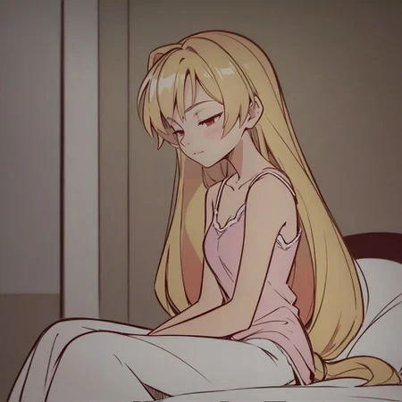 score_9, score_8_up, score_7_up, score_6_up, traditional media, tsukar3ta style,
1girl, solo, serenavp, blonde hair, long hair, hair down, red eyes, pink camisole, sleeveless, indoors, sitting, bed, half_closed eyes, indoors, inn,
<lora:tsukareta_san_style:0.8>,
<lora:characters_sketch_PDXL:0.3> Stexsketch,
<lora:fix_hands:1.5>,
<lora:viopriserenapony:1> serenavp