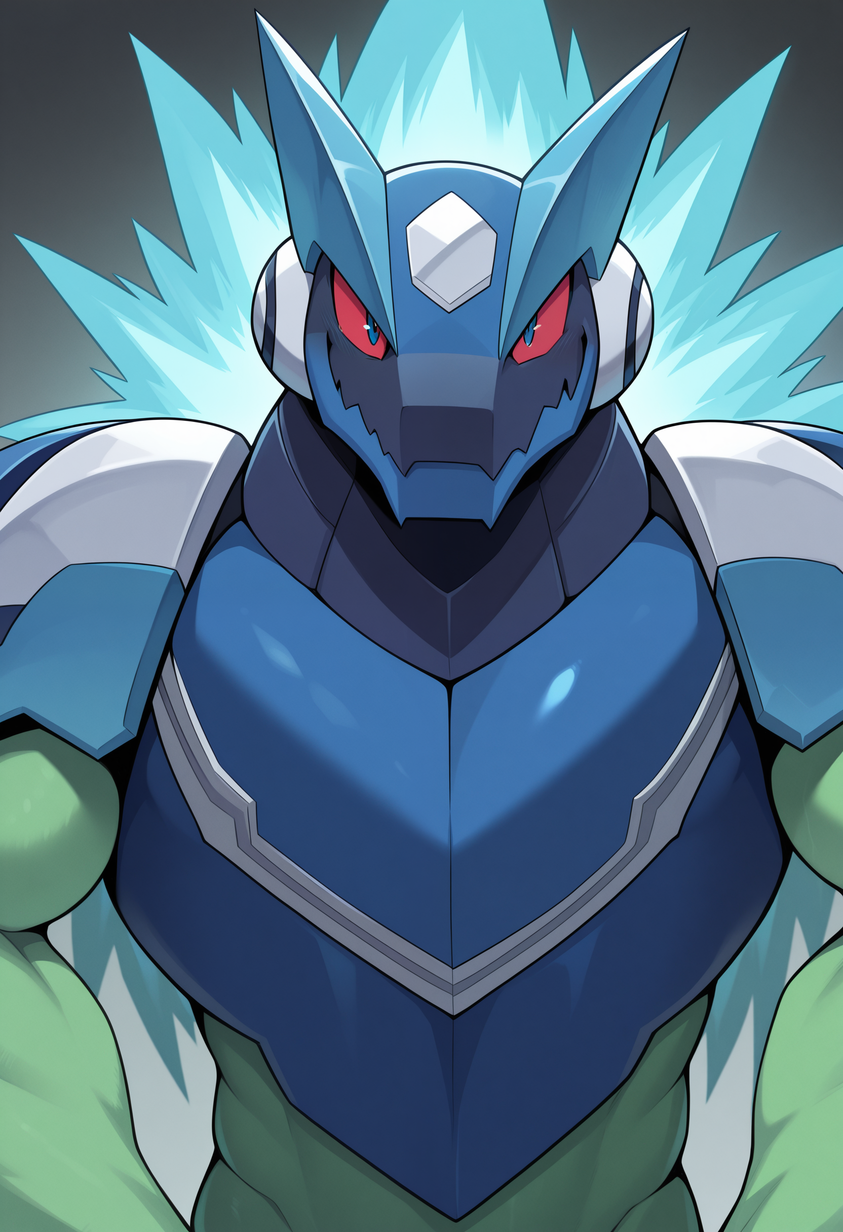 masterpiece, best quality, amazing quality, 1boy, solo, OmegaMM, Colored Sclera, upper body, armor, smile