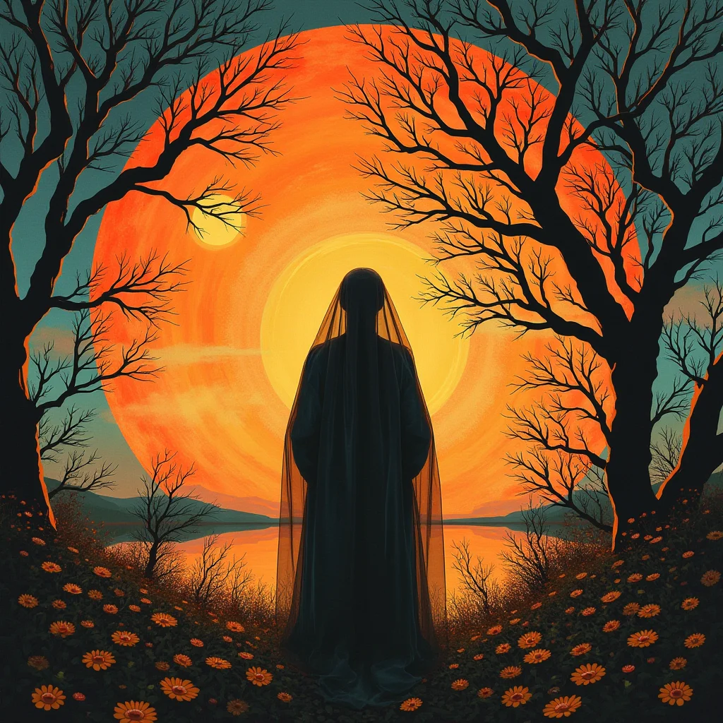 Innkeeper of the summer, Burning and Biochemical silhouette, billowing transparent veil, watercolor painting by Zdzislaw Beksinski and George Buckett, highly intricate by Henri de Toulouse-Lautrec and Gustav Klimt, Junji Ito and Sari Cecile, Funny stylized, Inventive photorealism, Circles, Rui Palha style, Smooth masterpiece by head of prompt engineering, amazing depth