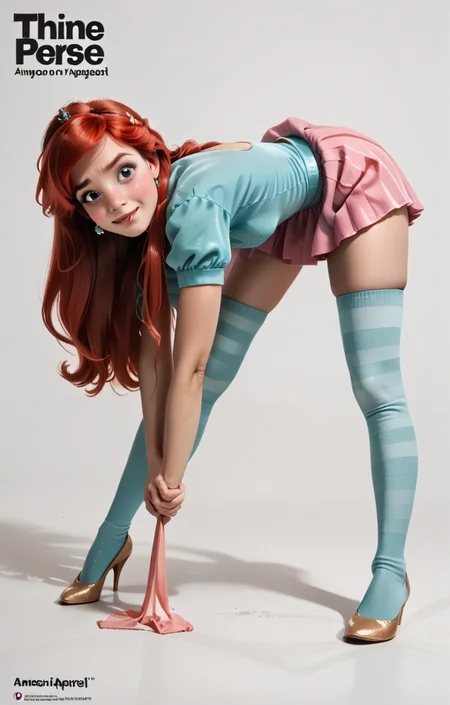 princess Ariel, <lora:AA_Ads_Only:0.95> bent over, tight clothes445l34z3advert, 1girl<lora:princess_pony_v1:0.6>striped thighhighs,, score_9, score_8_up, score_7_up, score_6, score_5, score_4,