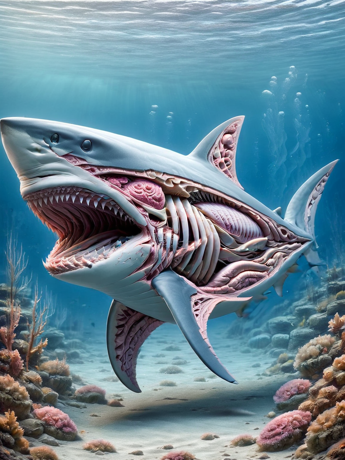 ais-xsection shark, swimming underwater <lora:Cross_Section_Style_SDXL:1>
