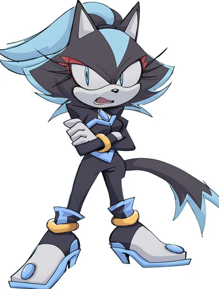 score_9, score_8_up, score_7_up, solo, BREAK, 1girl, full body,
<lora:Blizzardthecat:1> blaze, blizzard, cat, eyelashes, makeup, tail, blue eyes, black pupils, black fur, light blue fur, white gloves, black bodysuit, eyeshadow, standing, arms crossed, angry, looking at viewer, white background, <lora:valbun_v2:1>, valbun