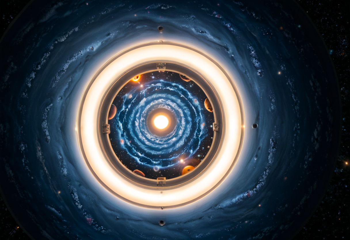 cinematic film still "A hyper-realistic depiction of a futuristic spaceship on the verge of entering a massive wormhole. The wormhole is a swirling vortex of light and energy, with vibrant colors of blue, purple, and white spiraling inward, creating a mesmerizing and otherworldly effect. The spaceship is sleek and high-tech, with glowing engines and a metallic hull reflecting the wormhole's light. The scene captures the ship in motion, with its engines at full power as it approaches the event horizon. The background features a starry expanse, with distant galaxies and nebulae adding depth to the scene. The lighting is dramatic, with the wormhole's glow casting intense reflections and shadows on the ship. The color palette is cosmic and vibrant, with shades of blue, purple, and black, creating a futuristic and immersive aesthetic. Inspired by science fiction films and space exploration visuals, this image celebrates the mystery and wonder of interstellar travel in a bold and artistic manner." <lora:xl_more_art-full_v1:1> <lora:CinematicStyle_v1:1> <lora:perfection style:1>,masterpiece,8k ultra highres, . shallow depth of field, vignette, highly detailed, high budget, bokeh, cinemascope, moody, epic, gorgeous, film grain, grainy