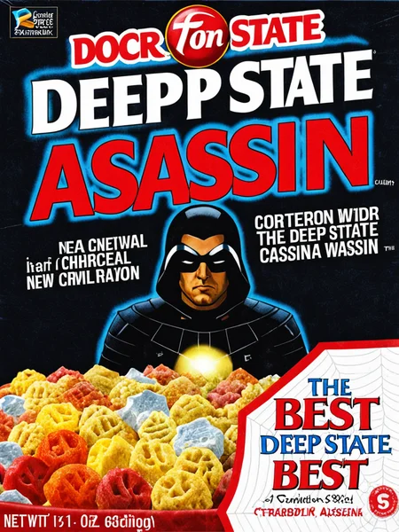 Deep State Assassin, "The best" <lora:cereal_box_sdxl_v1:1>