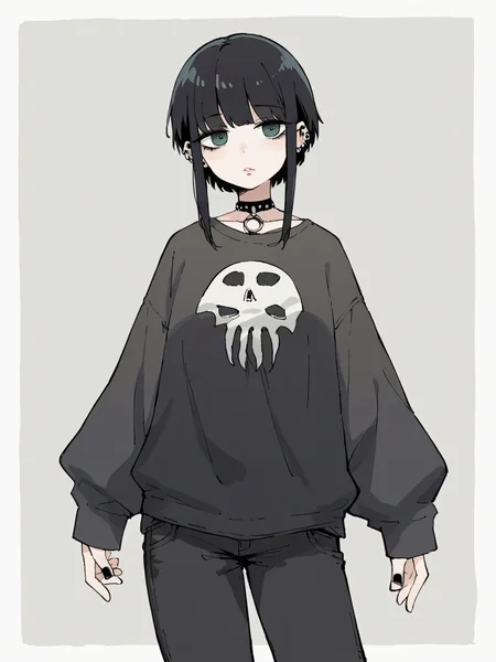 source_anime, score_9, score_8_up, score_7_up, score_6_up, score_5_up, <lora:4m00lXLP:1> 4m00l, 1girl, goth, curvy,