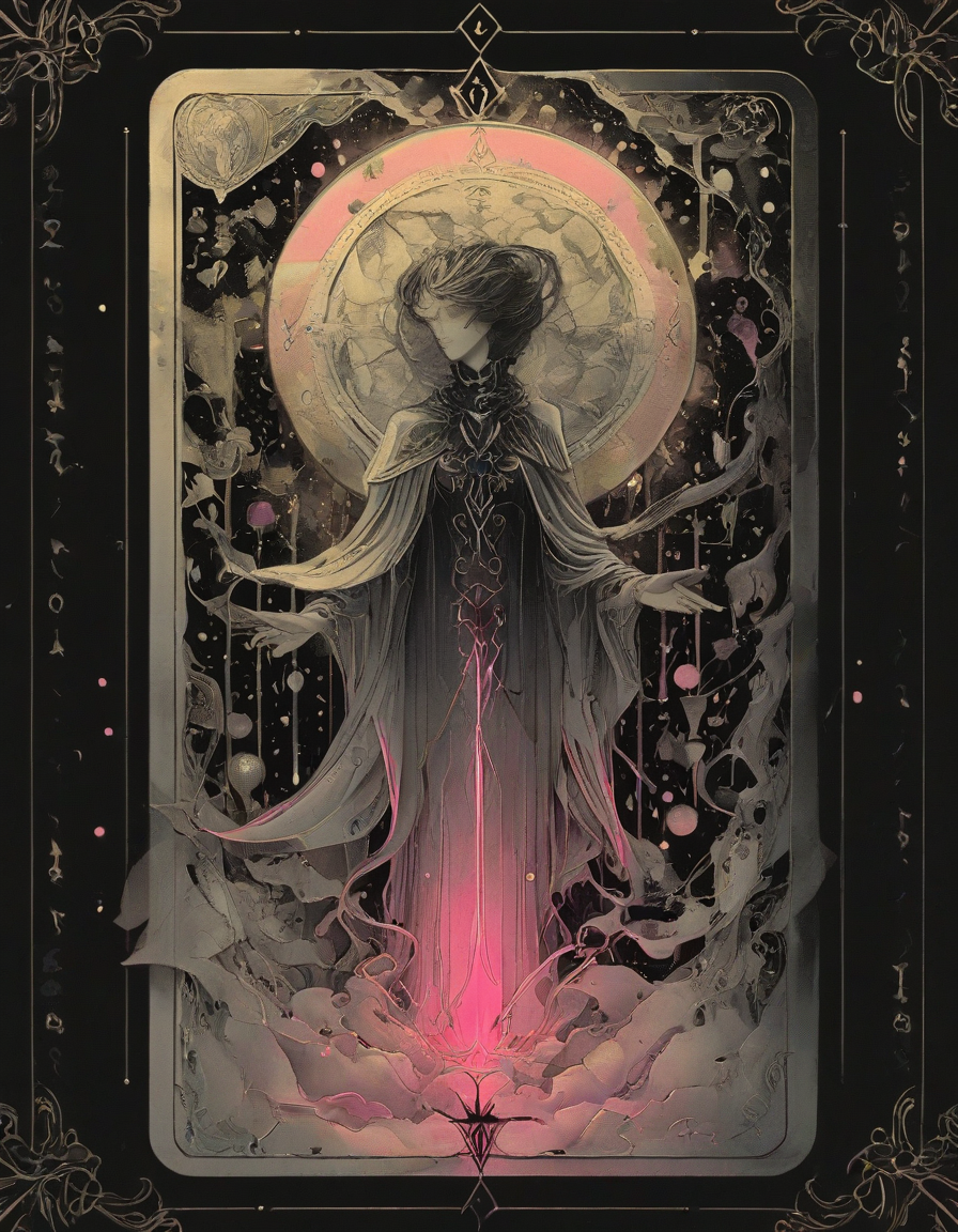 <lora:artfullyTAROT1LINE_SDXL_V1:1>,the front of an old card,tarot,tarot card,the magician,((1 line 1 color)),calligraphy,minimal,geometric,(2 colors total),lime,pink,black)) background,marker,((fine liner),masterpiece)),detailed,intricate,best quality,absurd resolution,tl4,sharp crisp ines,masterwork by artisan calligrapher,lines flow from one aspect to another,neon pink,nen liume,obsidian,ivory,vantablack,(((1 line ))) illustration,masterpiece,absurd resolution, vibrant colorstory, high contrast, holographic