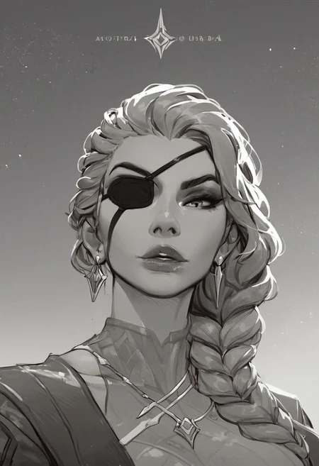 score_9, score_8_up, score_7_up, score_6_up, score_5_up, score_4_up, ,(8k uhd, masterpiece, best quality, high quality, absurdres, ultra-detailed), Samira, League of Legends, FEMALE, WOMAN, eyepatch