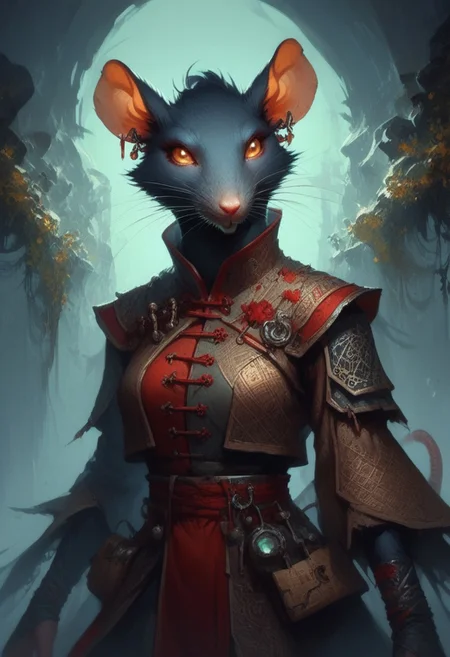 score_9, score_8_up:1.1, score_7_up, Expressiveh, dynamic camera angle,
solo, posing
1 rat folk, rat like, girl, skaven, hunched over, lurking, brown fur, brown rat skaven,
flowery pattern clothes, feathery clothes, soft fabric, Chinese travel outfit, travelers gear, asymmetrical clothing design, skimpy, revealing, nudity