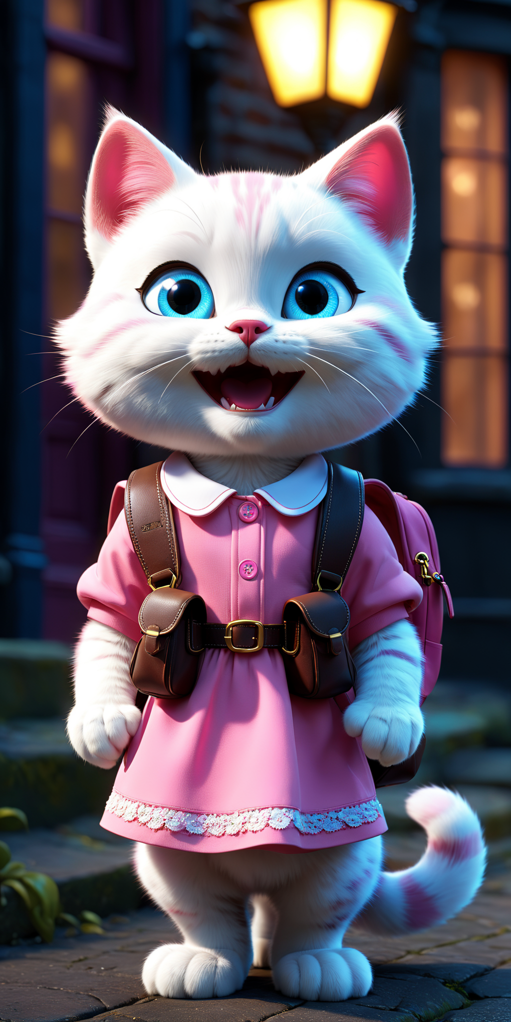 pink kity cat dressed as a child,blue eyes,investigating a crime,pixar-style,ultra detailed,old london background,animated film,realistic lights,cinematic,studio photo,vivid colors,realistic lights,cinematic,sharp focus,photorealistic concept art,perfect composition,soft natural volumetric,cinematic perfect light,rendered in unreal engine,boost,<lora:xl_more_art-full_v1:0.5>,(european and american cartoons:1.3),pink kity cat dressed as a child,carrying a backpack,in dress,laugh happily,prospect,